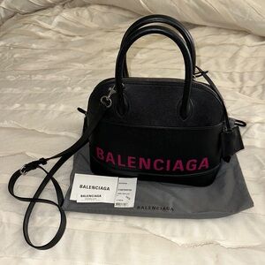 Balenciaga Ville Top Handle Black Bag with Pink Logo